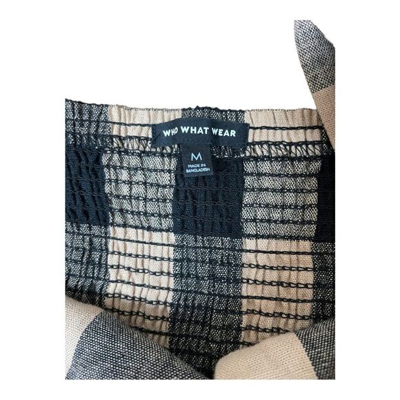 Who What Wear Black Tan Check Peplum Tank Top Sleeveless Size M Ruffles Linen - Picture 4 of 7